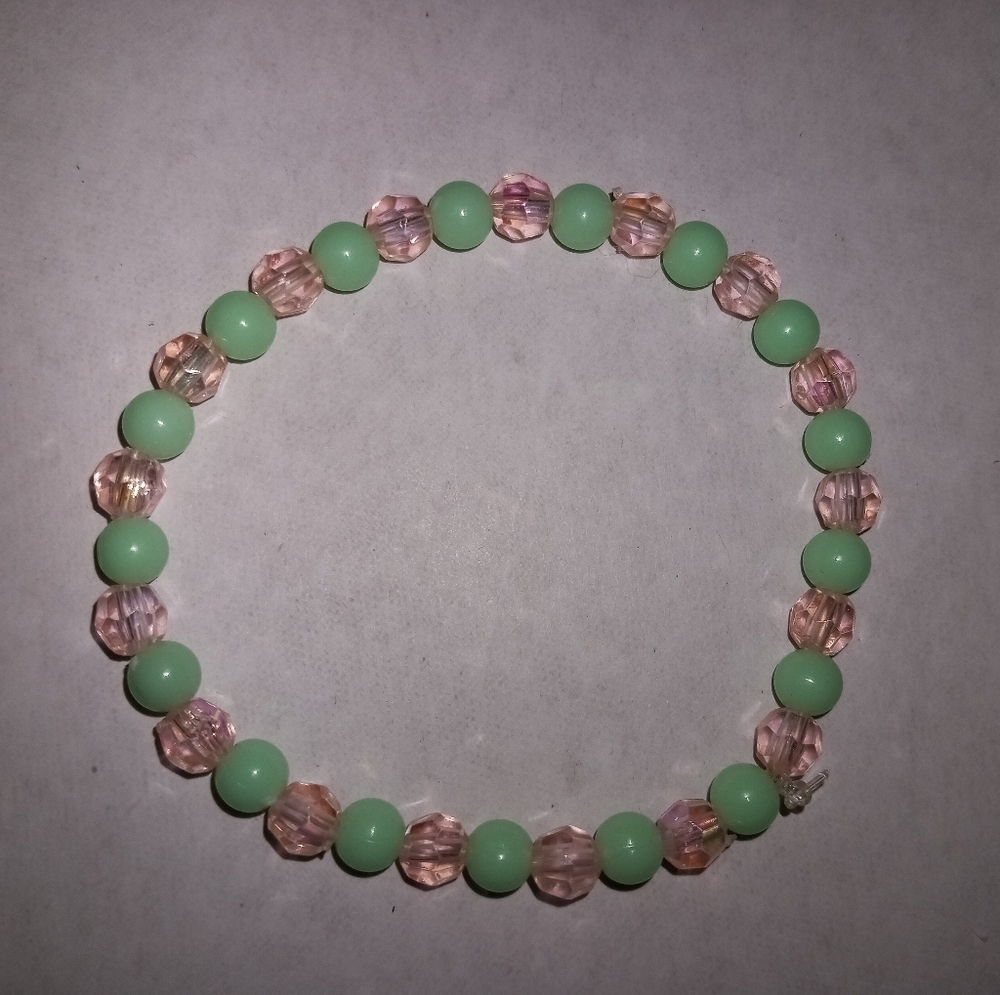 Hand crafted Mint green and pastel pink beaded crystal bracelet
